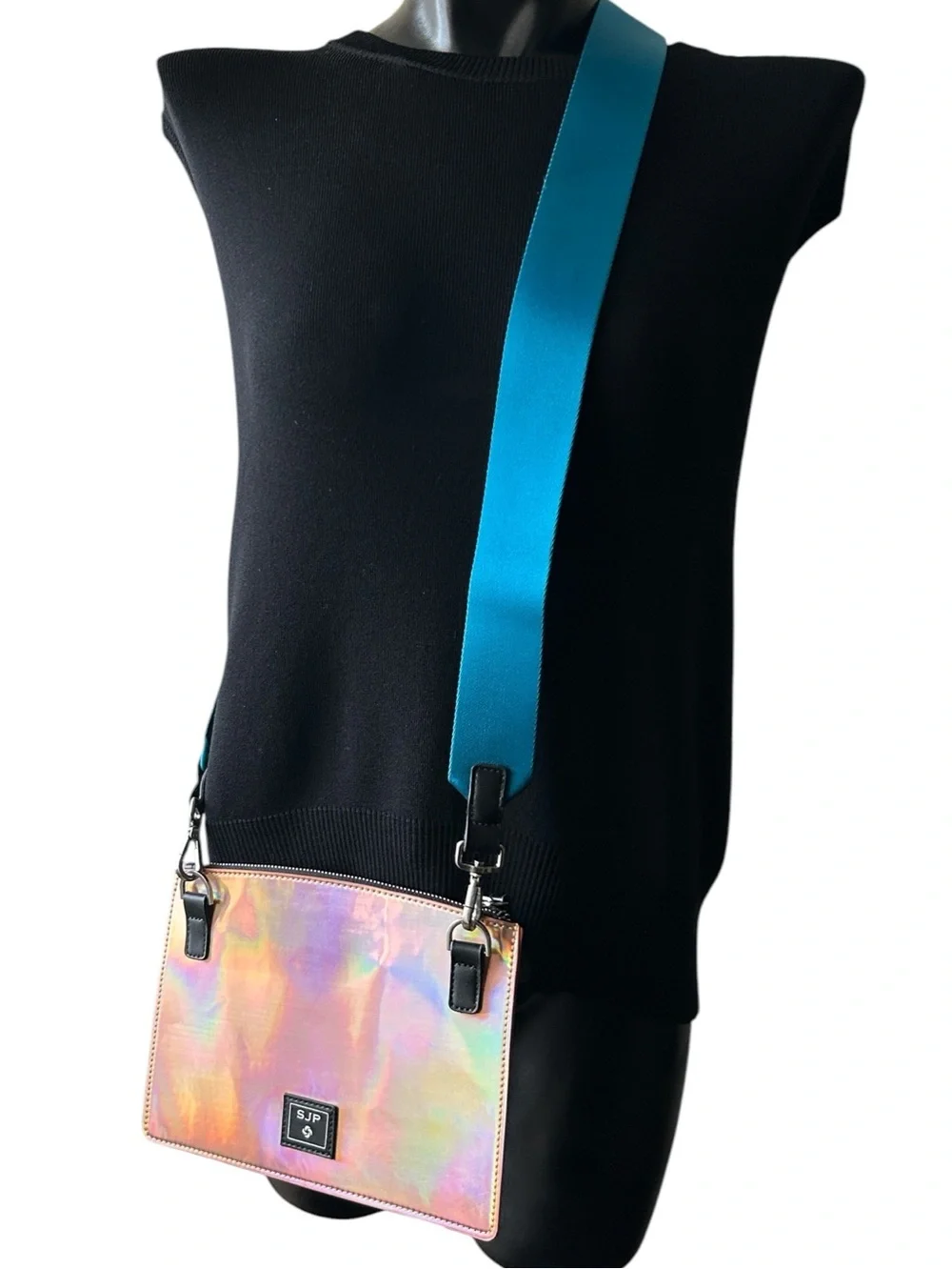 SJP Sarah Jessica Parker Crossbody Bag Clutch Iridescent Peach with Teal Strap - Picture 8 of 8